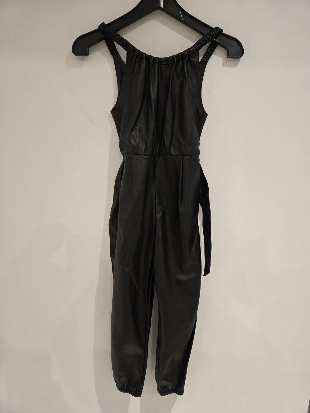 Zara Black Faux Leather Halter Jumpsuit